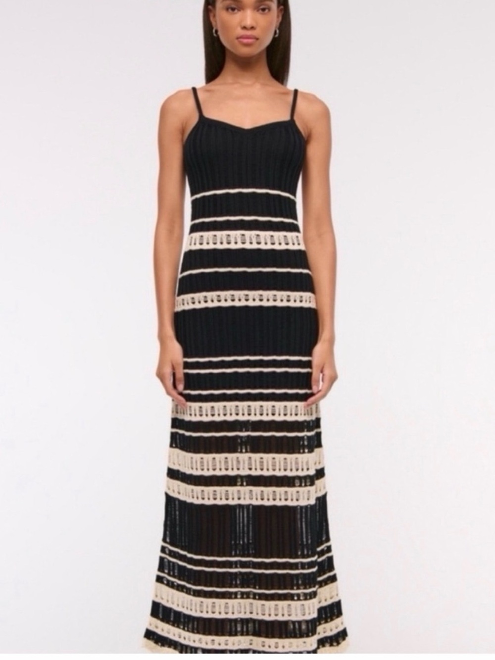 Abercrombie & Fitch Black & Ivory Crochet  Stripe Knit Maxi Dress